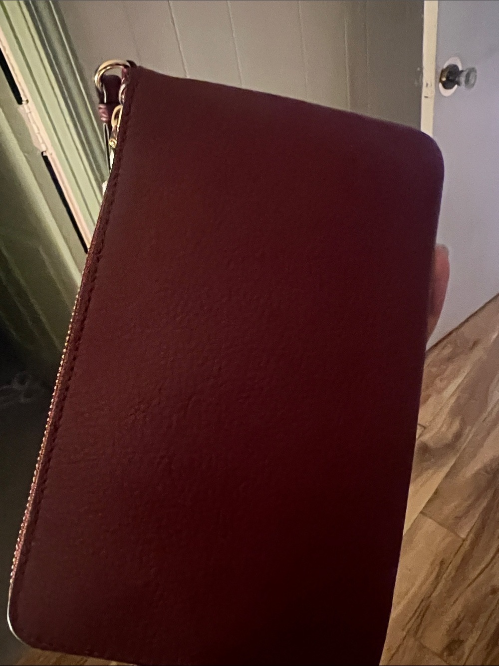 Coach Signature Canvas Wristlet in Brown with Burgundy Trim - Picture 3 of 14